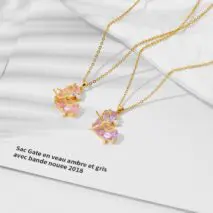 Dainty Gold Silver Tone Bowknot Heart CZ Pendant Necklace - ArtGalleryZen