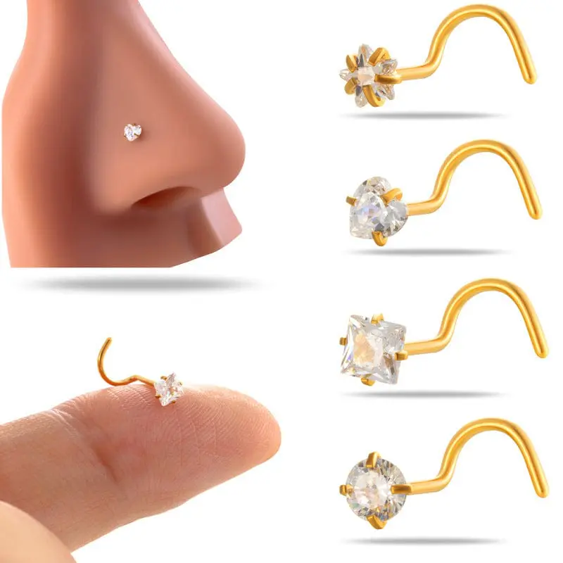 Dainty Heart Star CZ Stainless Steel Nose Piercing Nose Stud - ArtGalleryZen