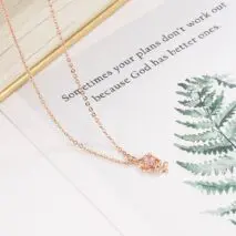 Dainty Pink Crystal Rose Pendant Necklace - ArtGalleryZen