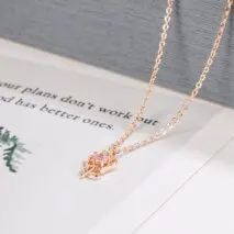 Dainty Pink Crystal Rose Pendant Necklace - ArtGalleryZen