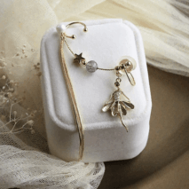 Dainty Rhinestone Inlaid Ballet Dancer Dangle Long Chain Ear Clip Earring - ArtGalleryZen