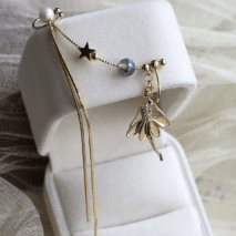 Dainty Rhinestone Inlaid Ballet Dancer Dangle Long Chain Ear Clip Earring - ArtGalleryZen
