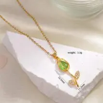 Dainty Rhinestone Inlaid Crystal Tulip Pendant Necklace - ArtGalleryZen