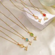Dainty Rhinestone Inlaid Crystal Tulip Pendant Necklace - ArtGalleryZen