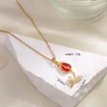 Dainty Rhinestone Inlaid Crystal Tulip Pendant Necklace - ArtGalleryZen