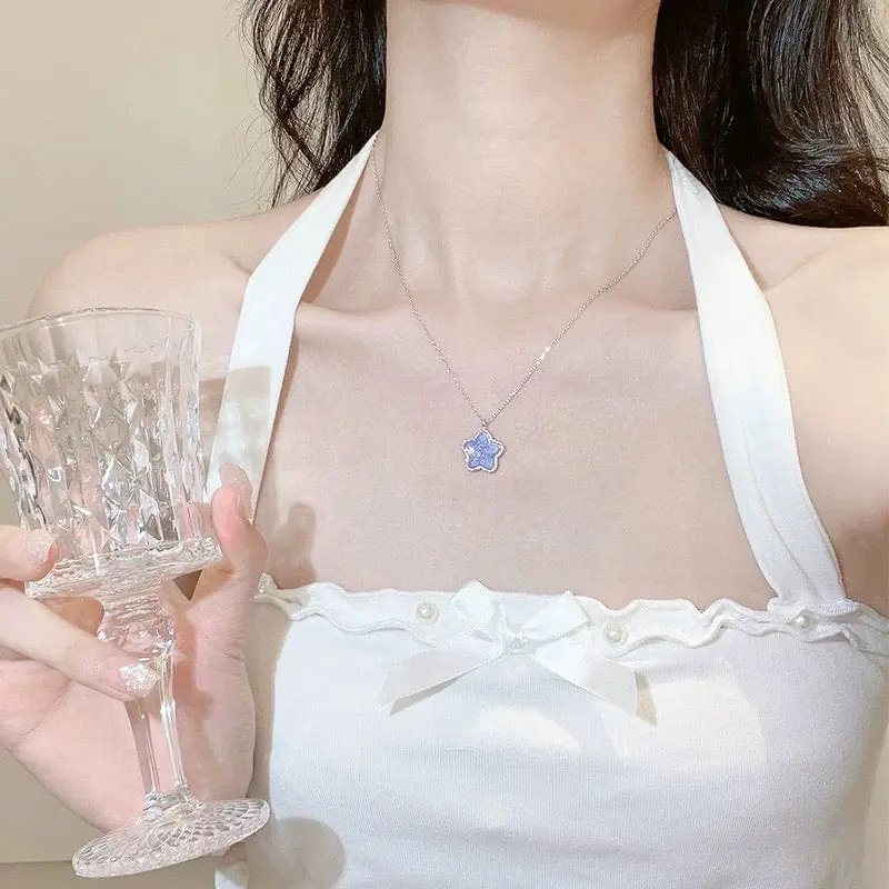 Dainty S925 Silver Gradient Water Ripple Moon Heart Star Necklace - ArtGalleryZen