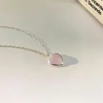 Dainty S925 Silver Pink Opal Heart Necklace - ArtGalleryZen