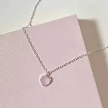 Dainty S925 Silver Pink Opal Heart Necklace - ArtGalleryZen