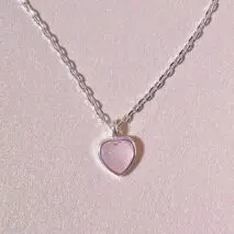 Dainty S925 Silver Pink Opal Heart Necklace - ArtGalleryZen