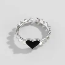 Dainty Silver Plated Black Heart Ring - ArtGalleryZen