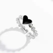 Dainty Silver Plated Black Heart Ring - ArtGalleryZen