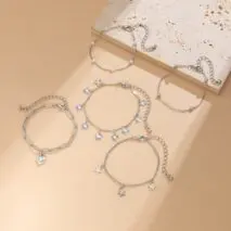 Delicate Layered Heart Butterfly Star Tassel Pearl Cable Chain Bracelet Set - ArtGalleryZen