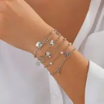 Delicate Layered Heart Butterfly Star Tassel Pearl Cable Chain Bracelet Set - ArtGalleryZen