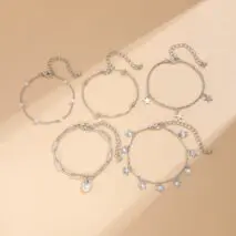 Delicate Layered Heart Butterfly Star Tassel Pearl Cable Chain Bracelet Set - ArtGalleryZen