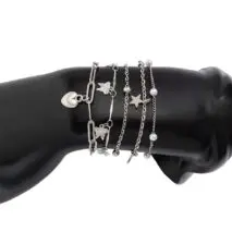Delicate Layered Heart Butterfly Star Tassel Pearl Cable Chain Bracelet Set - ArtGalleryZen