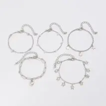 Delicate Layered Heart Butterfly Star Tassel Pearl Cable Chain Bracelet Set - ArtGalleryZen