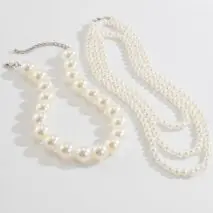Elegant 2Pcs Chunky Pearl Long Chain Stackable Necklace Set - ArtGalleryZen