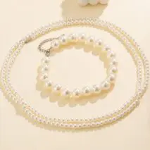 Elegant 2Pcs Chunky Pearl Long Chain Stackable Necklace Set - ArtGalleryZen
