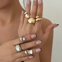 Elegant 3pcs Gold Silver Tone Glossy Waterdrop Ring Set - ArtGalleryZen