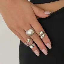 Elegant 3pcs Gold Silver Tone Glossy Waterdrop Ring Set - ArtGalleryZen