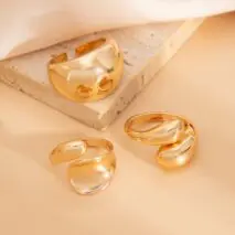 Elegant 3pcs Gold Silver Tone Glossy Waterdrop Ring Set - ArtGalleryZen