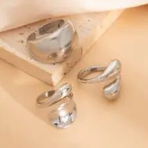 Elegant 3pcs Gold Silver Tone Glossy Waterdrop Ring Set - ArtGalleryZen