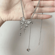 Elegant Butterfly Charm Rhinestone Chain Tassel Y Necklace - ArtGalleryZen