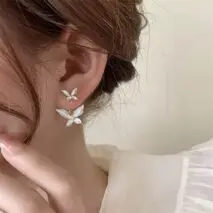 Elegant Enamel Duo Butterfly Earrings - ArtGalleryZen