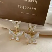 Elegant Enamel Duo Butterfly Earrings - ArtGalleryZen
