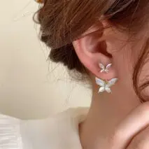 Elegant Enamel Duo Butterfly Earrings - ArtGalleryZen