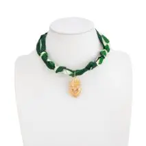 Elegant Flame Heart Pendant Silk Scarf Choker Necklace - ArtGalleryZen