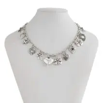 Elegant Gold Silver Tone Relief Heart Bowknot Tassel Necklace - ArtGalleryZen