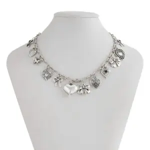 Elegant Gold Silver Tone Relief Heart Bowknot Tassel Necklace - ArtGalleryZen