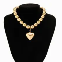 Elegant Heart Pendant Chunky Ball Chain Choker Necklace - ArtGalleryZen