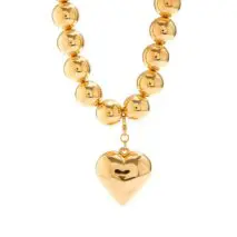 Elegant Heart Pendant Chunky Ball Chain Choker Necklace - ArtGalleryZen