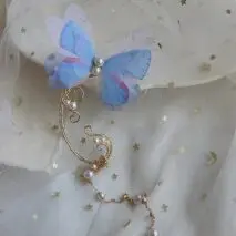 Elegant Layered Butterfly Pearl Long Chain Ribbon Elf Ear Cuff Wrap Earring - ArtGalleryZen