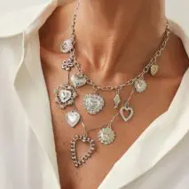 Elegant Layered Hollow Floral Heart Pendant Curb Chain Necklace - ArtGalleryZen