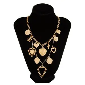 Elegant Layered Hollow Floral Heart Pendant Curb Chain Necklace - ArtGalleryZen