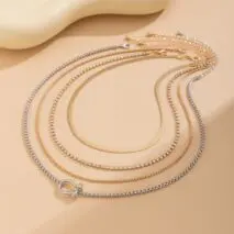 Elegant Layered Horseshoe Charm Snake Box Chain Necklace Set - ArtGalleryZen