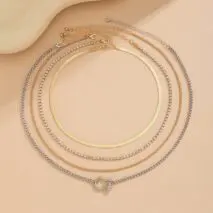 Elegant Layered Horseshoe Charm Snake Box Chain Necklace Set - ArtGalleryZen