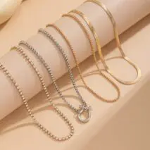Elegant Layered Horseshoe Charm Snake Box Chain Necklace Set - ArtGalleryZen