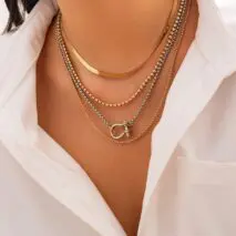 Elegant Layered Horseshoe Charm Snake Box Chain Necklace Set - ArtGalleryZen
