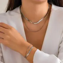 Elegant Layered Snake Chain Necklace Bracelet Set - ArtGalleryZen