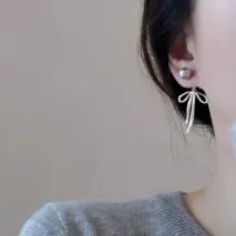 Elegant Pearl Bowknot Ribbon Dangle Removable Earrings - ArtGalleryZen