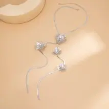 Elegant Pearl Flower Charm Snake Chain Y Necklace - ArtGalleryZen