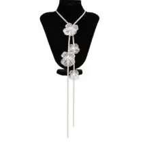 Elegant Pearl Flower Charm Snake Chain Y Necklace - ArtGalleryZen