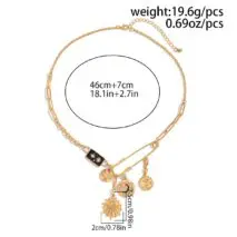 Elegant Rhinestone Inlaid Enamel Round Disk Square Charm Paperclip Necklace - ArtGalleryZen