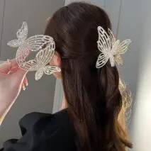 Elegant Rhinestone Pearl Inlaid Butterfly Chignon Claw Clip Hair Clip - ArtGalleryZen