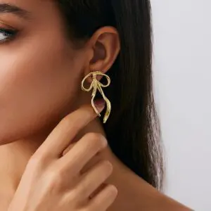 Elegant Ribbon Bowknot Stud Earrings - ArtGalleryZen