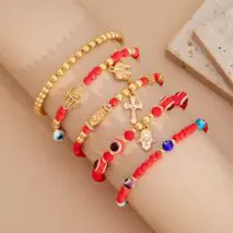 Ethnic style 5pcs Evil Eye Hamsa Charm Crystal Beaded Bracelet Set - ArtGalleryZen